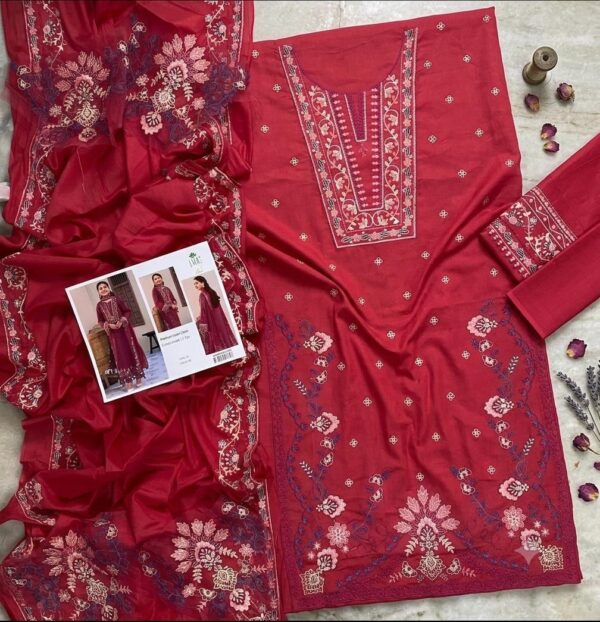 CRIMSON Luxury Chikankari Lawn Unstitched 3 Piece Suit for Women - Premium Summer Festive Collection (Embroidered Chiffon Dupatta, Chikankari Shirt & Sleeves)