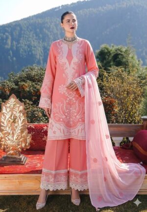 CRIMSON Luxury Chikankari Lawn Unstitched 3 Piece Suit for Women - Premium Summer Festive Collection (Embroidered Chiffon Dupatta, Chikankari Shirt & Sleeves)