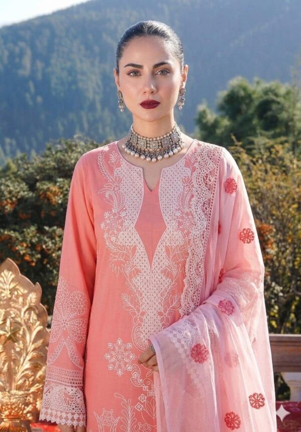 CRIMSON Luxury Chikankari Lawn Unstitched 3 Piece Suit for Women - Premium Summer Festive Collection (Embroidered Chiffon Dupatta, Chikankari Shirt & Sleeves)