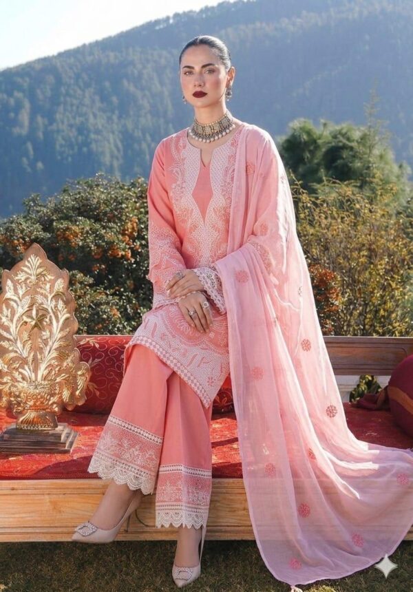 CRIMSON Luxury Chikankari Lawn Unstitched 3 Piece Suit for Women - Premium Summer Festive Collection (Embroidered Chiffon Dupatta, Chikankari Shirt & Sleeves)