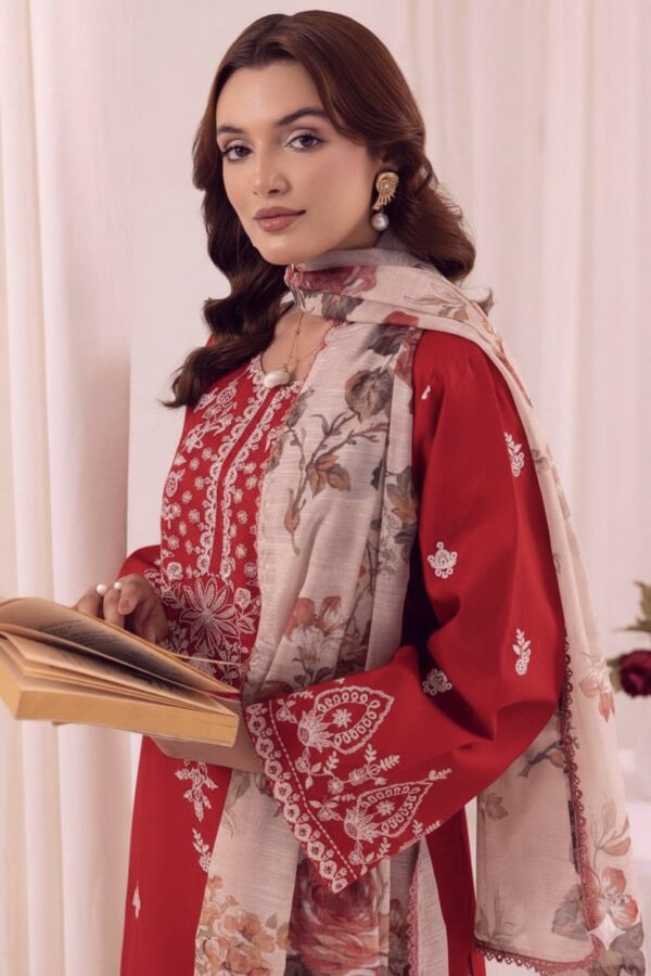MOHAGNI Luxury Embroidered Lawn Unstitched 3 Piece Suit with Printed Monark Voil Dupatta