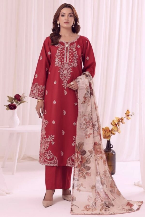 MOHAGNI Luxury Embroidered Lawn Unstitched 3 Piece Suit with Printed Monark Voil Dupatta