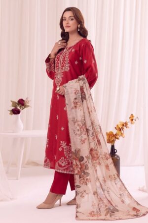 MOHAGNI Luxury Embroidered Lawn Unstitched 3 Piece Suit with Printed Monark Voil Dupatta